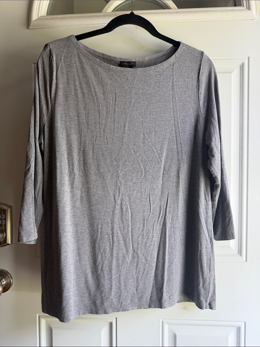 Ann Taylor Gray 3/4-Sleeve Boatneck Top, large.